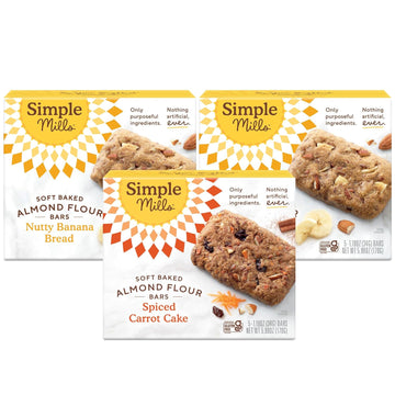Simple Mills Almond Flour Snack Bars, Variety Pack (Nutty Banana Bread and Spiced Carrot Cake) - Gluten Free, Made with Organic Coconut Oil, Breakfast Bars, Healthy Snacks, 6 Ounce (Pack of 3)