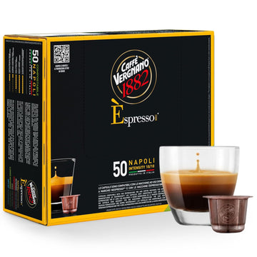 Caffe' Vergnano 1882 Medium Roast Espresso Compatible Capsules, Single-Serve Arabica Robusta Espresso Coffee, Italian Espresso Pods For Coffee Machines, Intensity 10/10, Napoli, 50 Ct