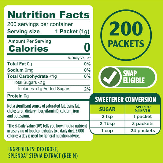 Splenda Stevia Zero Calorie Sweetener, Sugar Substitute Packets, 200 Count (Pack Of 1)