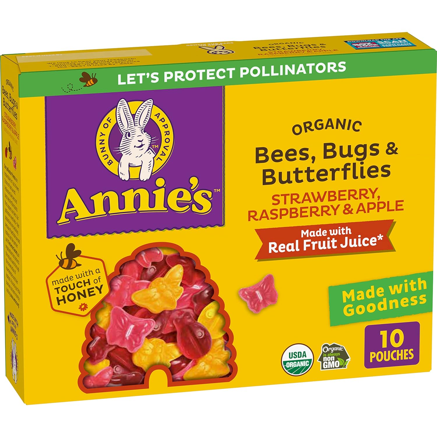 Annie'S Organic Bees, Bugs, And Butterflies Fruit Flavored Snacks, 10 Pouches, 7 Oz