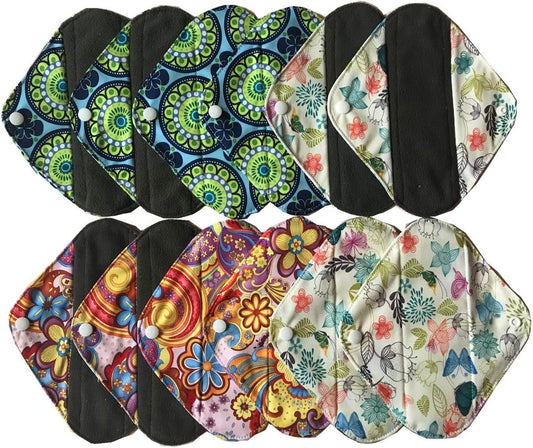 MUMBABY 12 pcs 8inch Pantyliner Charcoal Bamboo Mama Cloth/Menstrual Pads/Reusable Sanitary Pads