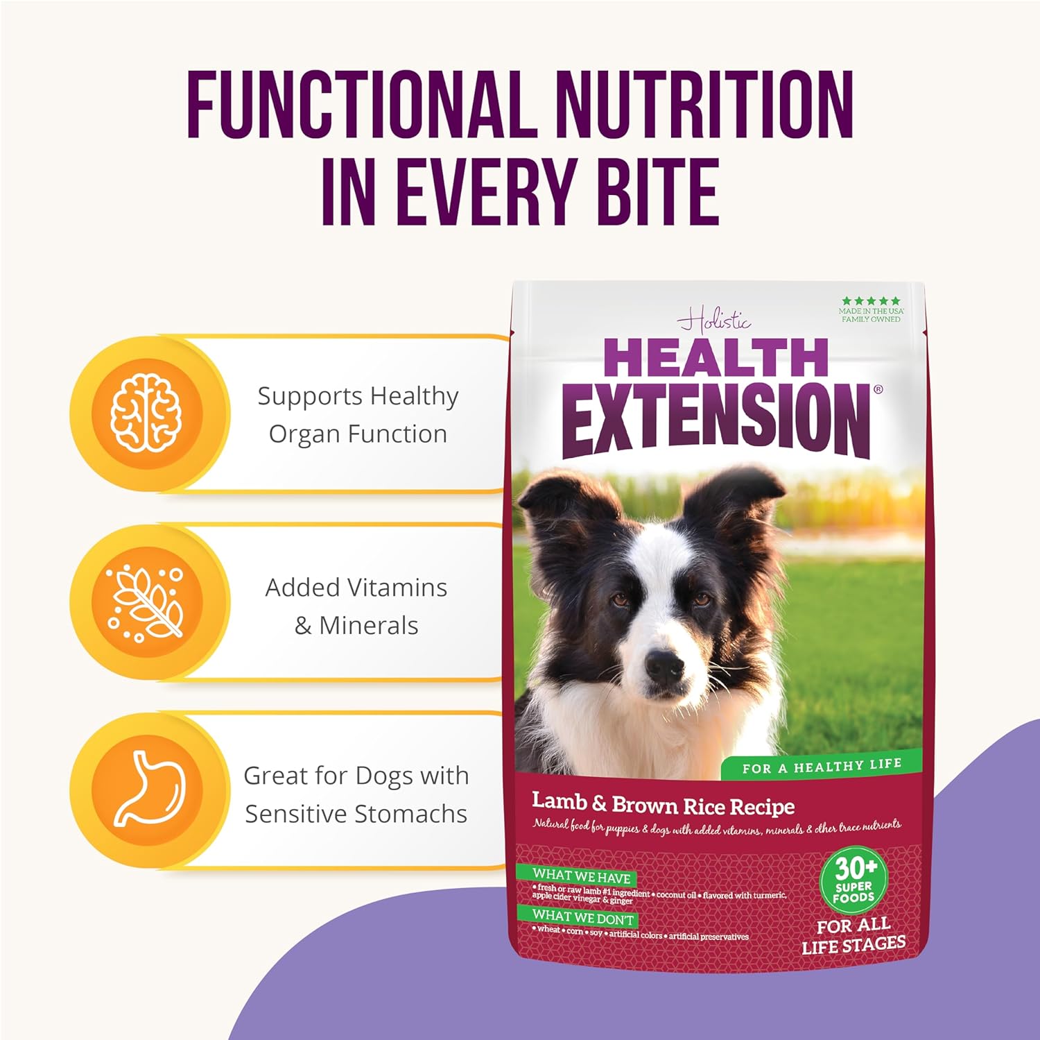Health Extension Dry Dog Food, Natural Food for All Puppies & Dogs with Added Vitamins & Mineral, Lamb & Brown Rice Recipe (15 Pound / 9.07 Kg) : Pet Supplies