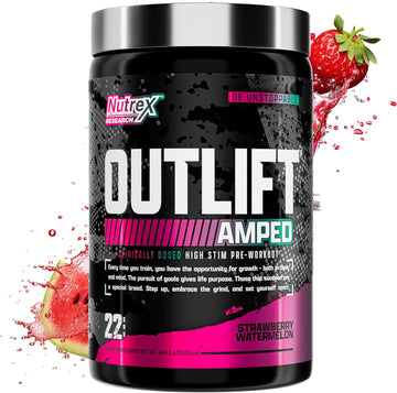 Outlift Amped Max Dosed High Stim Pre Workout Powder 6G Citrulline, 3.2G Beta Alanine, Alpha Gpc, Cognatiq, Extreme Energy, Massive Pumps, Electrolytes (Strawberry Watermelon, 22 Servings)