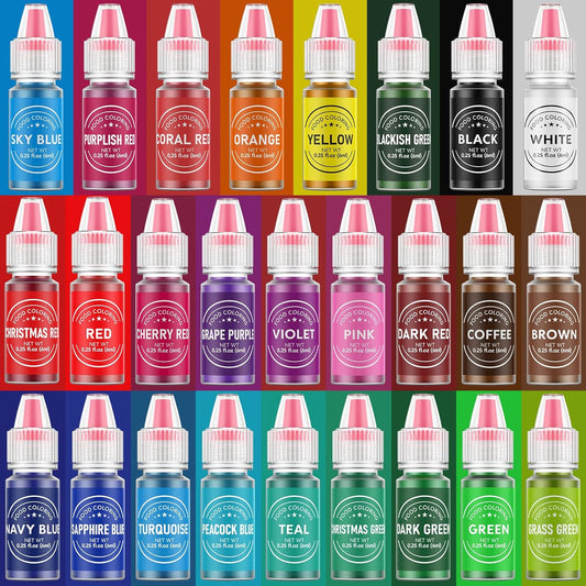 Food Coloring For Baking - 26 Vibrant Cake Coloring Liquid Set For Dessert Decorating, Food Grade Food Dye For Icing,Fondant,Cookies,Easter Egg,Making Diy Supplies Kit- 0.25 Fl. Oz (6 Ml)/Bottles