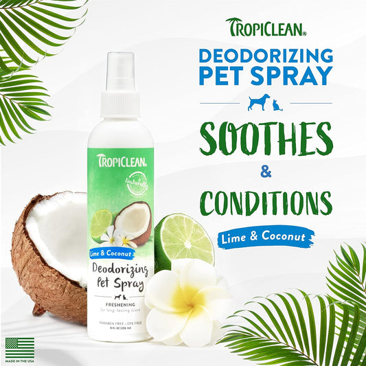 TropiClean Dog Perfume Spray Grooming Supplies - Dog Deodorant Spray for Smelly Dogs - Dog Cologne Breaks Down Odours and Deodorises Dogs and Cats - Used by Groomers - Lime & Coconut, 236ml?TRLMSP8Z