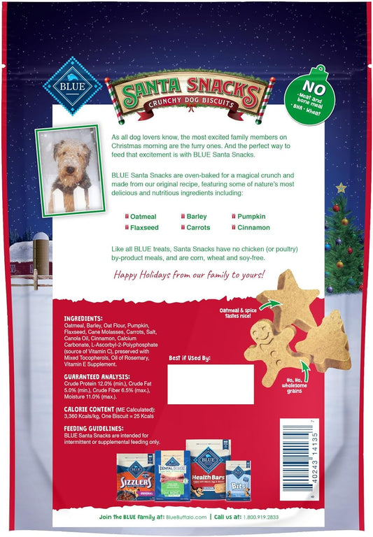 Blue Buffalo Santa Snacks Natural Crunchy Dog Treat Biscuits, Oatmeal & Cinnamon Treats 11-Oz