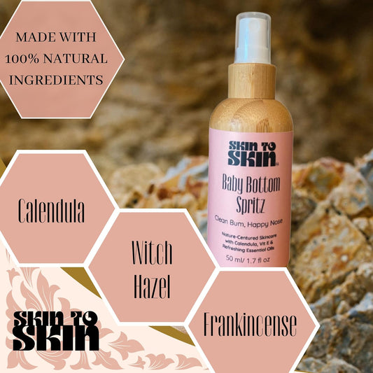 Skin to Skin Baby Bottom Spritz 50 ml - Baby Bottom Comfort Spray - Gentle Diaper Rash Oil, Odor Eliminator, and Cleanser - Handmade and Eco-friendly Skincare