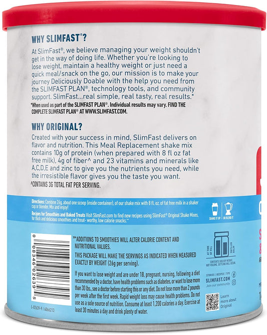 Slimfast Meal Replacement Powder, Original Strawberries & Cream, Shake Mix, 10G Of Protein, 14 Servings (Pack Of 3) (Packaging May Vary)