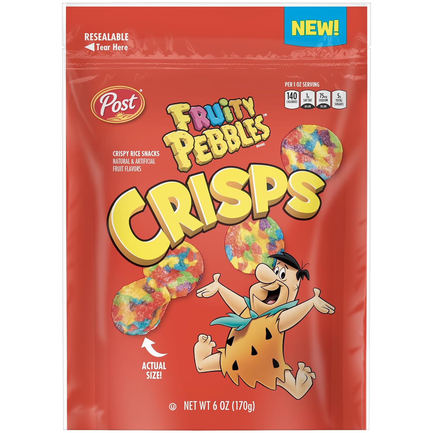 New Post Fruity Pebbles Crisps, Portable Cereal Snack for Kids and Families, Gluten Free, 6 Ounce – 3 count