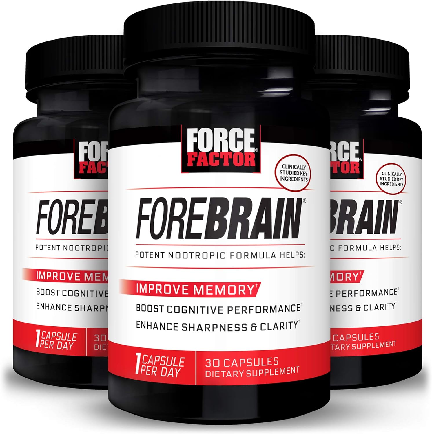 FORCE FACTOR Forebrain Nootropic Brain Supplement with Caffeine Bacopa and Huperzine A Capsules 3Pack, White, 90 Count