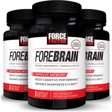 FORCE FACTOR Forebrain Nootropic Brain Supplement with Caffeine Bacopa and Huperzine A Capsules 3Pack, White, 90 Count