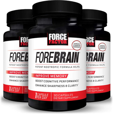 Force Factor Forebrain Nootropic Brain Supplement With Caffeine Bacopa And Huperzine A Capsules 3Pack, White, 90 Count