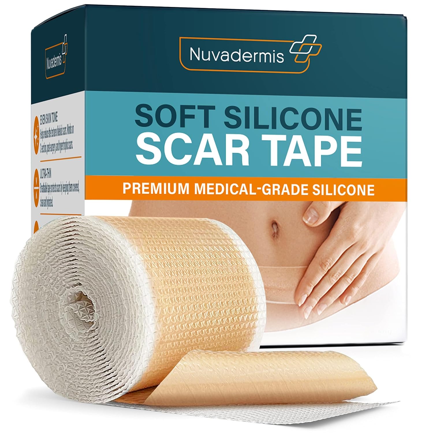 Nuvadermis Silicone Scar Tape For Surgical Scars - 120" X 1.5" Roll - Extra Long Medical Grade Silicone Scar Tape For C-Section, Tummy Tuck, Keloid, And Surgical Scars - Reusable Tape Strips - 1 Pack