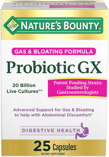 Nature'S Bounty Probiotic, For Occasional Gas And Bloating Dietary Formula, Dietary Supplement, Helps With Abdominal Discomfort, Promotes Digestive Health, 25 Capsules