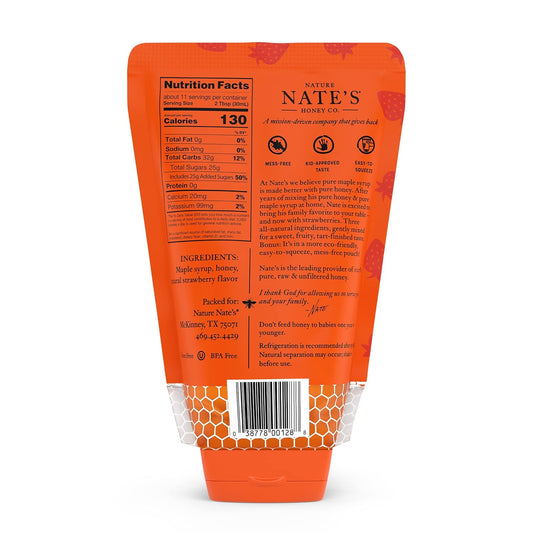 Nate'S Strawberry Honey Maple Syrup - 10.75 Oz Sustainable Pouch - 100% Pure Honey, Real Maple Syrup, And Natural Strawberry Flavor - All-Natural Topping For Waffles And Pancakes - Kid-Approved Taste