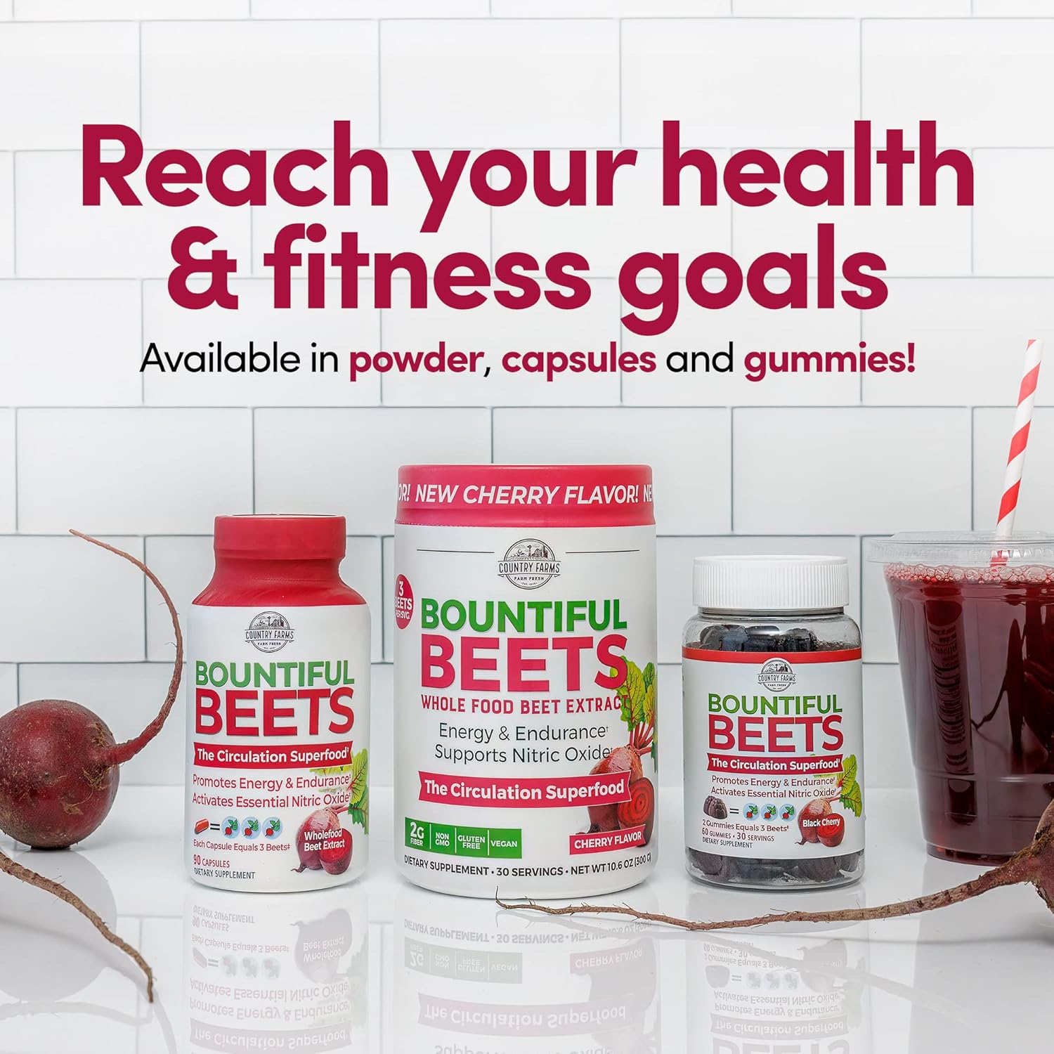 COUNTRY FARMS Bountiful Beets Capsules, Wholefood Beet Extract Superfood, Natural Nitric Oxide Booster, Beet Root Powder, Circulation and Immune Support, 90 Count, 90 Servings : Grocery & Gourmet Food