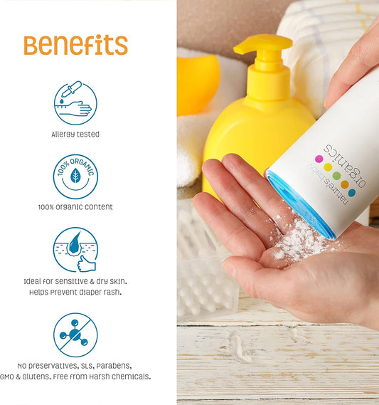 Nature'S Baby Organics Baby Powder Corn Free/Talc Free Diaper Dusting Powder With Aloe Soft Gentle 100% Organic Baby Powder Hypoallergenic Fragrance Free, 4 Oz Each, 2 Pack