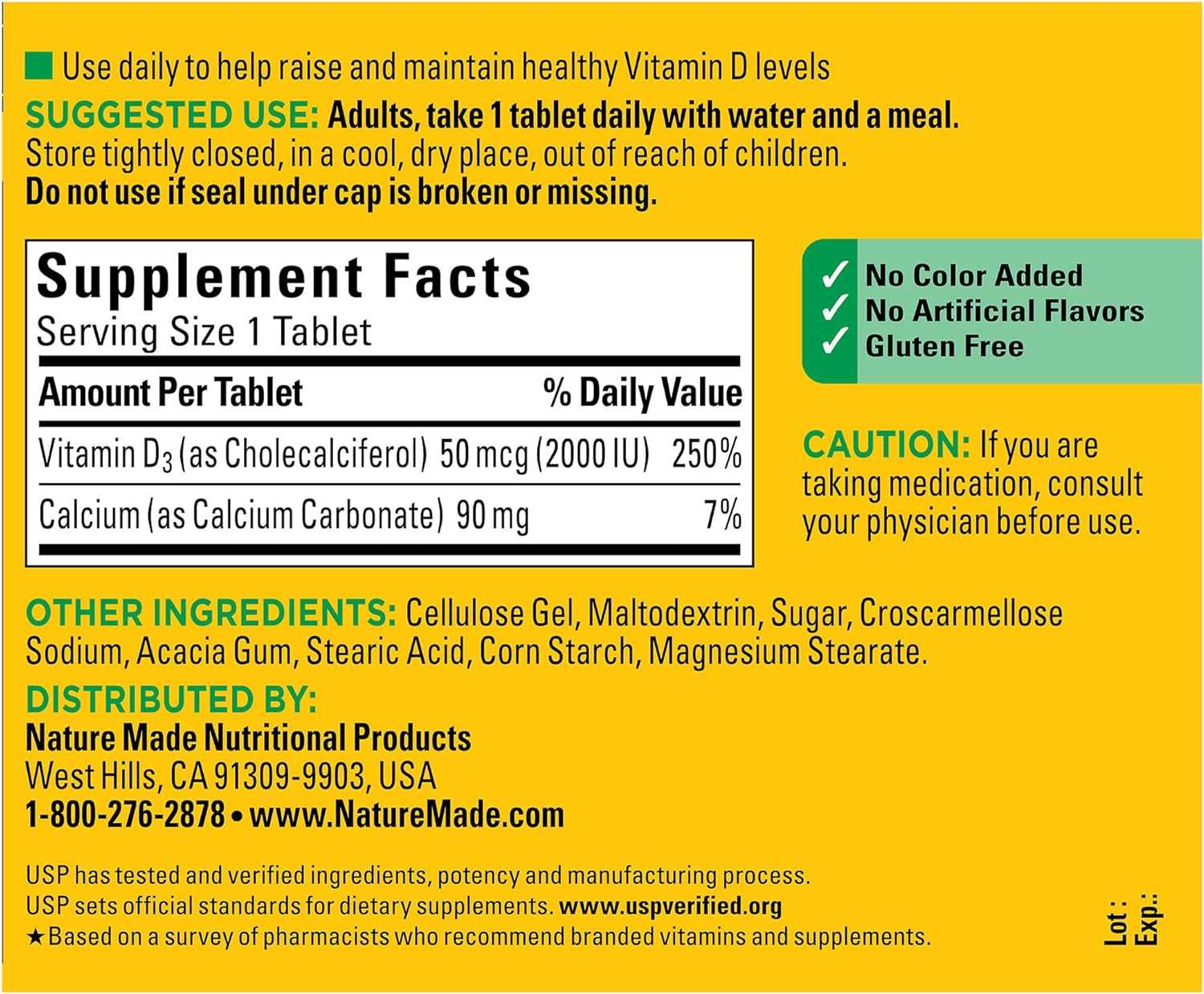 Nature Made Vitamin D3 2000 IU (50 mcg), Dietary Supplement for Bone, Teeth, Muscle and Immune Health Support, 220 Tablets, 220 Day Supply : Health & Household