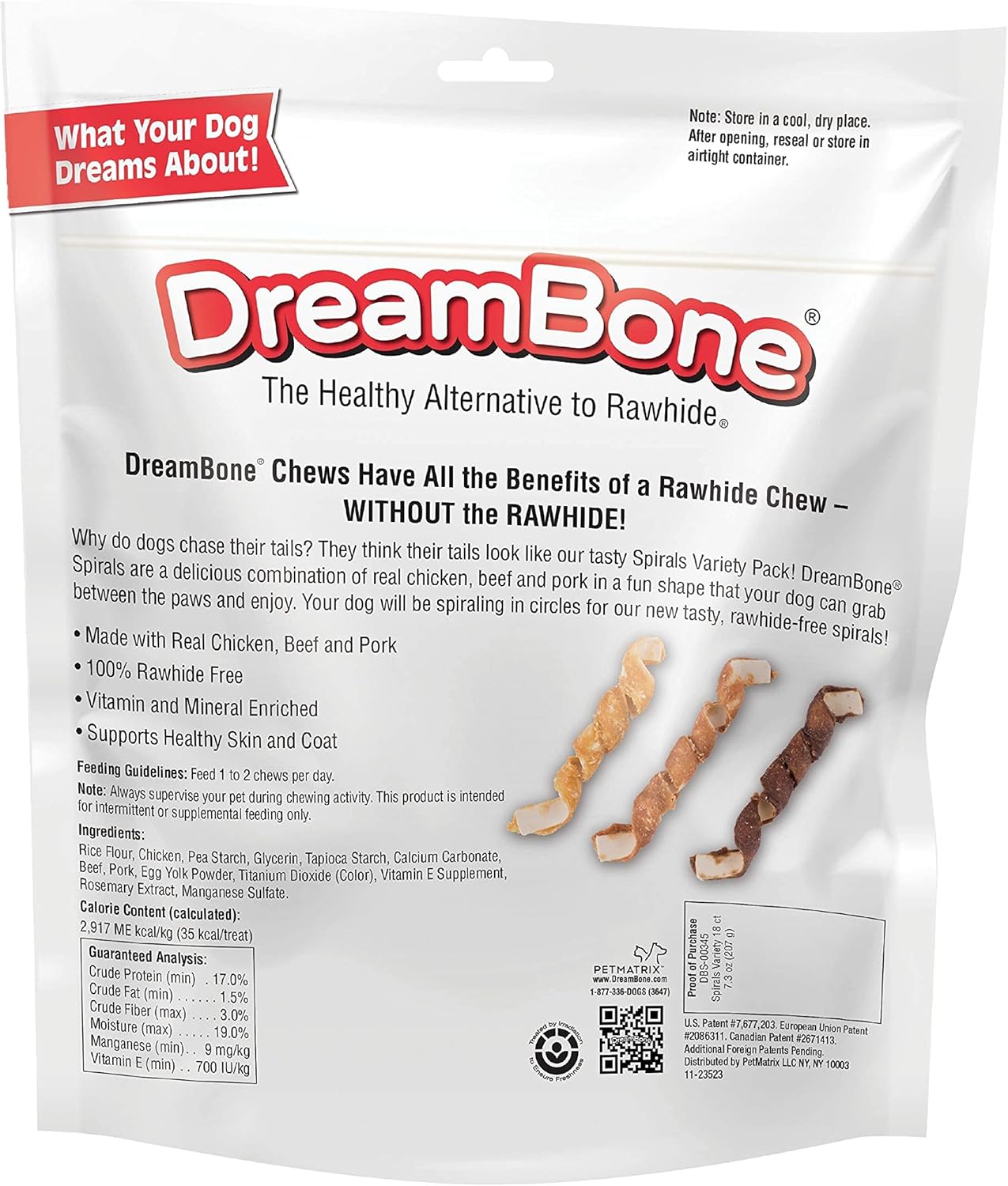 DreamBone Spirals Variety, Rawhide Free Dog Chew Sticks Made with Real Chicken Beef and Pork, 18 Count : Pet Supplies