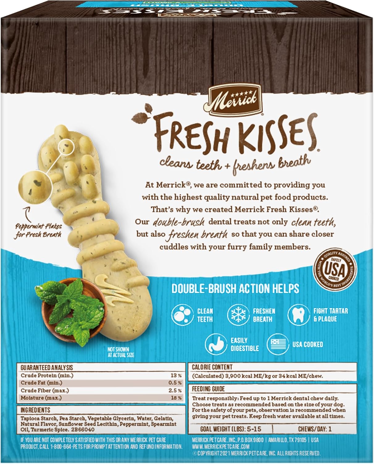 Merrick Fresh Kisses Natural Dental Chews Toothbrush Treat Shape Infused With Real Mint For Tiny Dogs 5-15 Lbs - 78 ct. Box