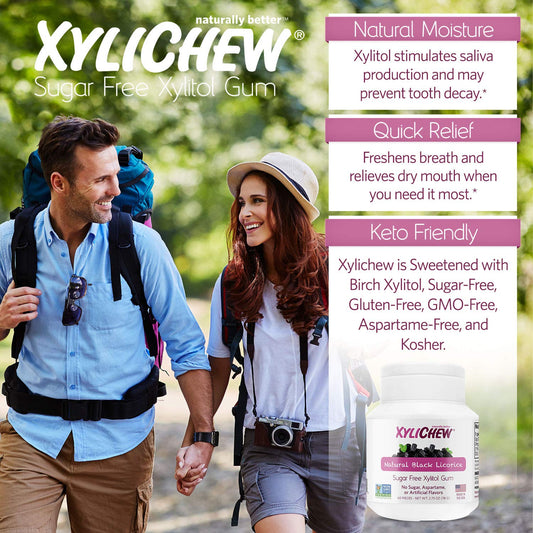 Xylichew 100% Xylitol Chewing Gum - Non Gmo, Non Aspartame, Gluten Free, And Sugar Free Gum - Natural Oral Care, Relieves Bad Breath And Dry Mouth - Licorice, 60 Count