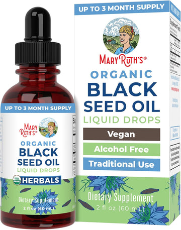 Maryruth Organics Black Seed Oil Liquid Drops Cold Pressed, 3 Month Supply, Usda Organic Black Cumin Seed Oil, Immune Support, Respiratory Health, Sugar Free, Vegan, Non-Gmo, Gluten Free, 2 Fl Oz