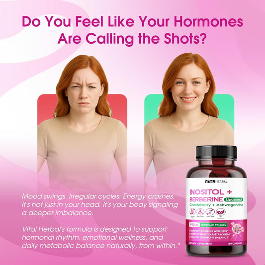 Vital Herbal Liposomal Inositol With Berberine, Chasteberry & Ashwagandha – Supports Women’S Wellness, Hormone Balance & Metabolism – 150 Capsules – Made In The Usa