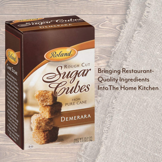 Roland Foods Demerara Rough Cut Brown Sugar Cubes, Sugar in the Raw, 35.2 Oz