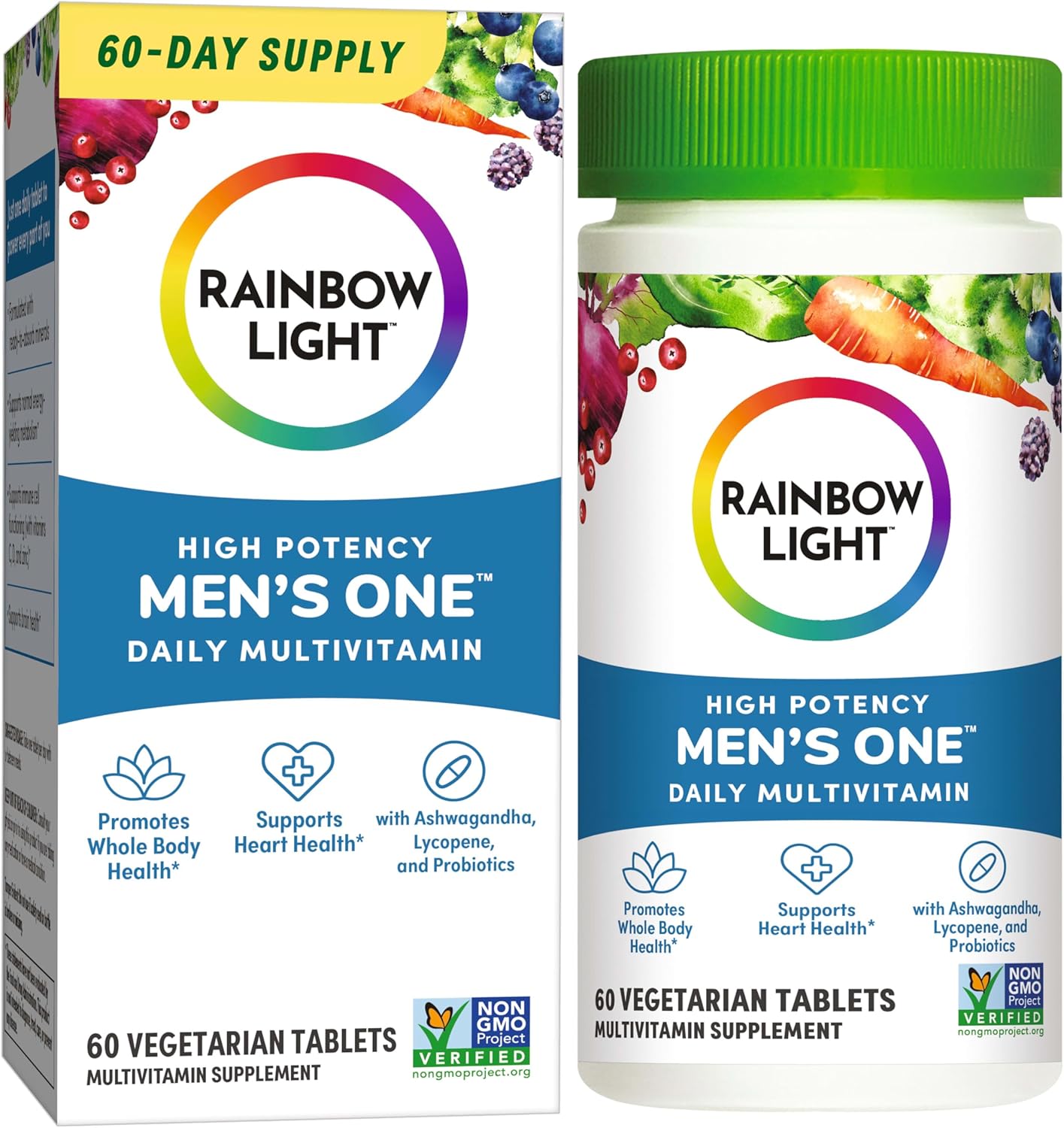 Rainbow Light Multivitamin For Men, Vitamin C, D & Zinc, Probiotics, Men'S One Multivitamin Provides High Potency Immune Support, Non-Gmo, Vegetarian, 60 Tablets