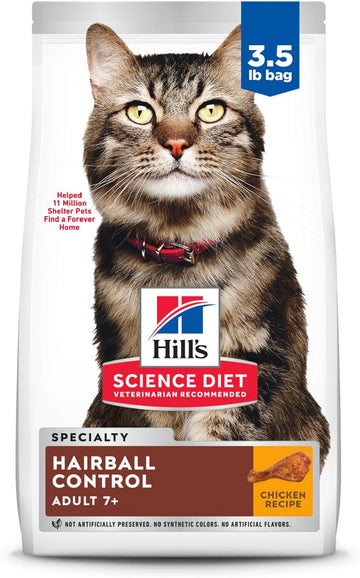 Hill'S Science Diet Hairball Control, Senior Adult 7+, Hairball Control Support, Dry Cat Food, Chicken Recipe, 3.5 Lb Bag