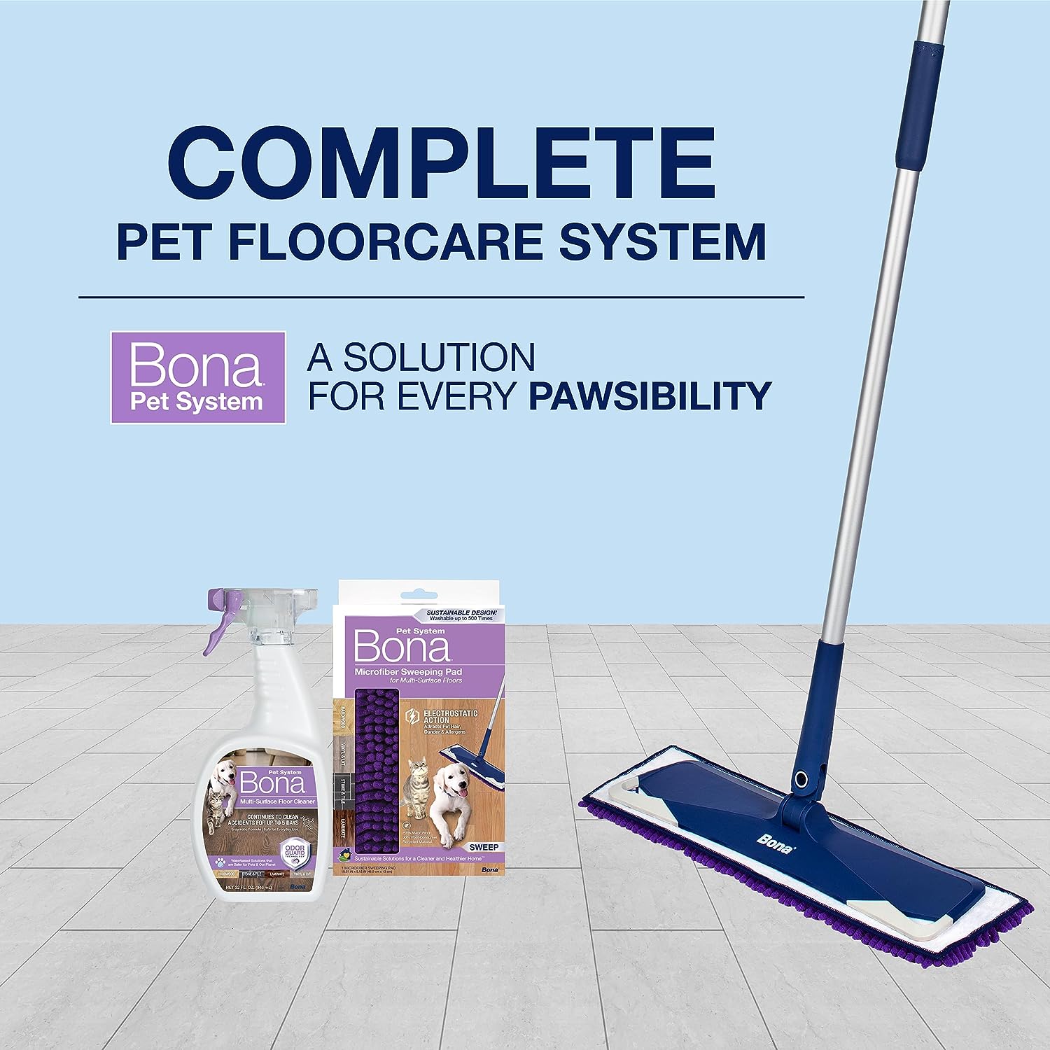 Bona® Pet System Premium Pet Microfiber Mop for Multi-Surface Floors : Health & Household