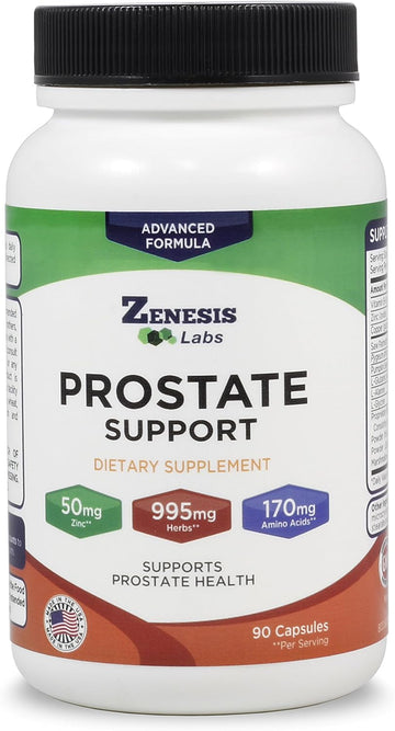 Zenesis Labs Prostate Health With Saw Palmetto - 90 Capsules - Also With Zinc, Copper, Pumpkin Seed, Burdock Root, Amino Acids, & Other Extracts - 45 Day Supply