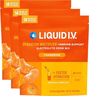 Liquid I.V.® Hydration Multiplier® +Immune Support - Tangerine - Hydration Powder Packets | Electrolyte Powder Drink Mix | Convenient Single-Serving Sticks | Non-Gmo |14 Servings (Pack Of 3)