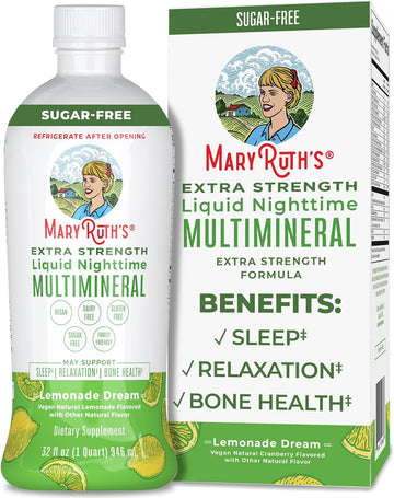 MaryRuth Organics Extra Strength Nighttime Liquid Multimineral Sleep Supplement, Sugar Free, Calm Magnesium Citrate Sleep, NO Melatonin, Calcium Magnesium Zinc, 4 Flavors Available, Vegan, 32 Servings