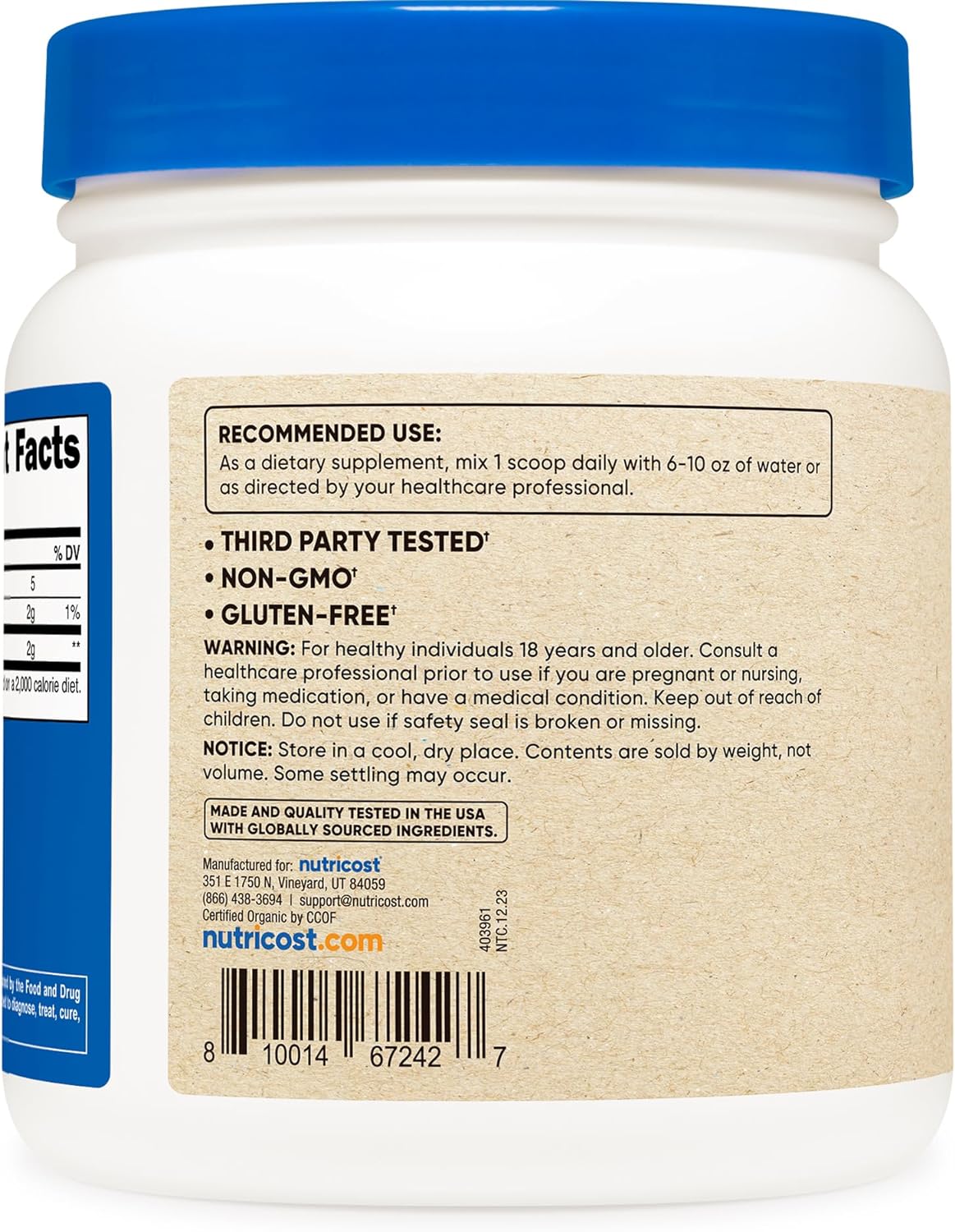 Nutricost Organic Turmeric Root Powder 1 LB (16oz) - Certified USDA Organic, Food Grade, Gluten Free, Non-GMO