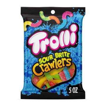 Trolli Sour Brite Crawlers, Candy, Cherry-Lemon, Strawberry-Grape & Orange-Lime, Sweet And Sour, Gummy Worms, Back To School Sweet Treat, 5 Oz