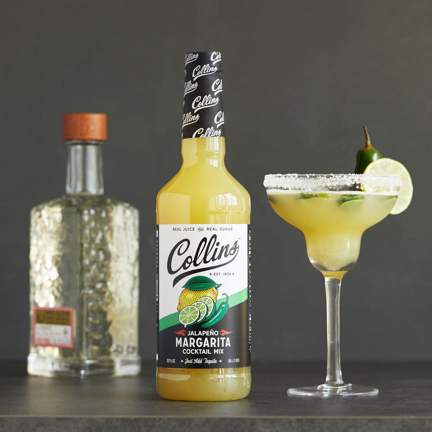 Collins Jalapeno Margarita Mix | Made With Real Jalapeno Puree and Lime, Lemon, and Orange Juice With Natural Flavors, Cocktail Recipe Ingredient, Home Bar accessories Cocktail Mixers, 32 fl oz : Clothing, Shoes & Jewelry
