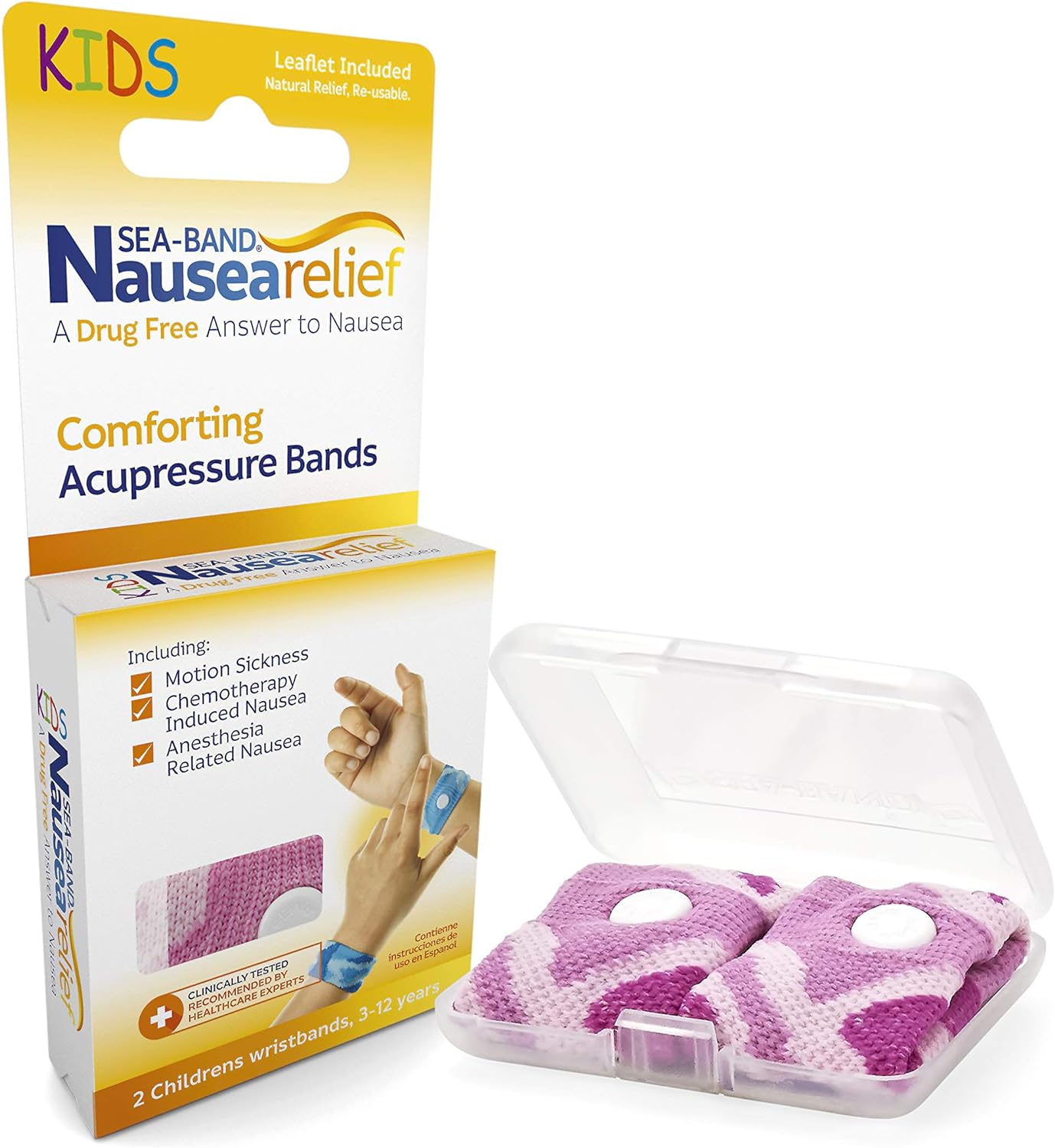 Sea-Band Anti-Nausea Acupressure Wristband For Motion & Morning Sickness, Child, 1 Pair Pink