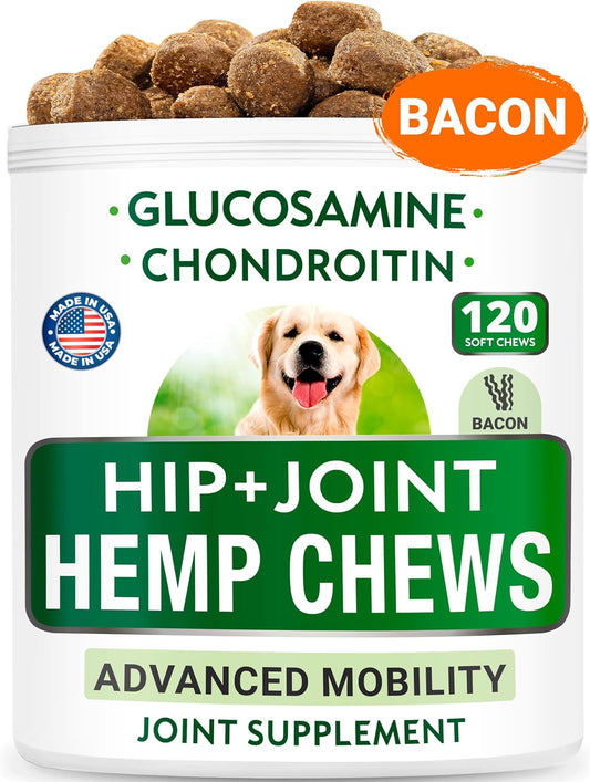 Hemp + Glucosamine + Grass Treatment For Dog Urine Bundle - Joint Pain Relief + Grass Restore - Hemp Oil, Chondroitin W/Msm, Omega 3 + Probiotics - Hip & Joint Supplement + Pee Lawn Repair - 240 Chews