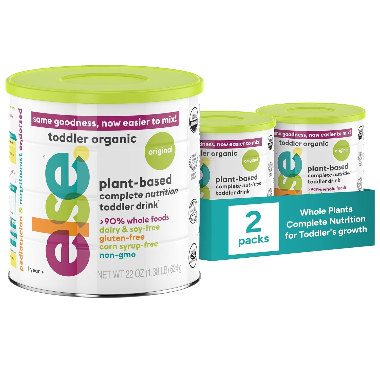 Else Nutrition Organic Toddler Formula For 12-36 Months, Plant-Based, Dairy & Soy Free, Complete Nutrition Drink Made From Whole Foods. 22 Oz 2 Pack