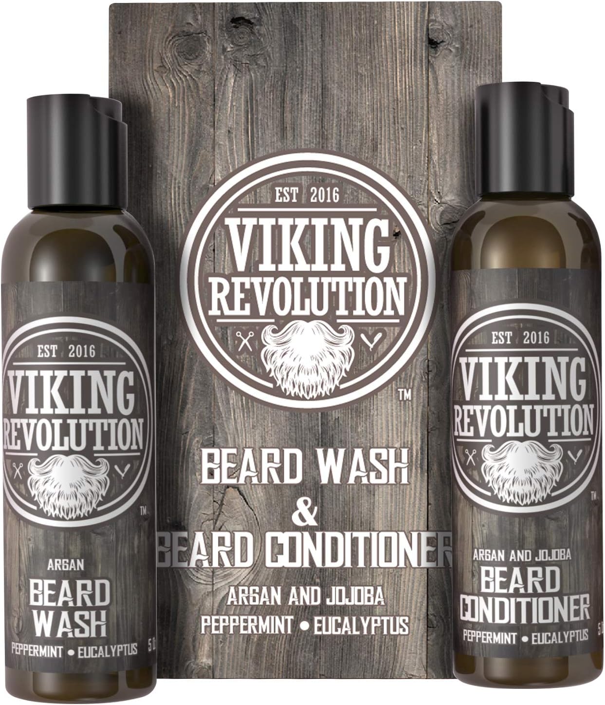 Viking Revolution - Beard Shampoo And Conditioner - Natural Beard Wash & Beard Conditioner With Argan & Jojoba Oils - Softens & Strengthens - Gifts For Men - Peppermint & Eucalyptus - 2 X 300 Ml