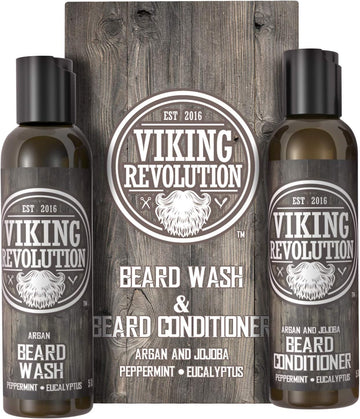 Viking Revolution - Beard Shampoo And Conditioner - Natural Beard Wash & Beard Conditioner With Argan & Jojoba Oils - Softens & Strengthens - Gifts For Men - Peppermint & Eucalyptus - 2 X 300 Ml