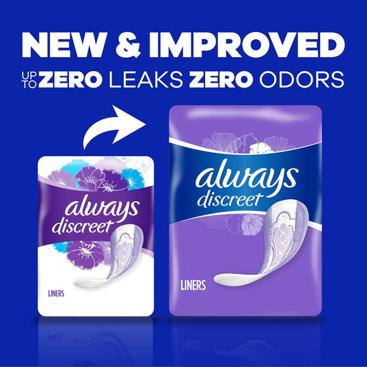 Always Discreet Adult Incontinence & Postpartum Liners For Women, Size 2, Very Light Absorbency, Regular Length, 120 Count (Packaging May Vary)