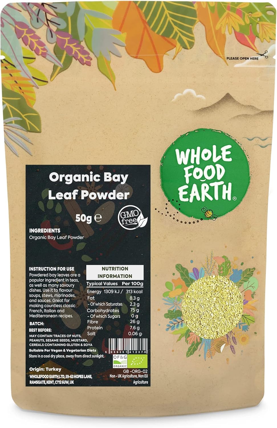 Wholefood Earth Organic Bay Leaf Powder 50 G | Gmo Free | Certified Organic