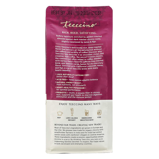 Teeccino Hazelnut Chicory Coffee Alternative - Ground Herbal Coffee That’S Prebiotic, Caffeine Free & Acid Free, Medium Roast, 11 Ounce (Pack Of 3)