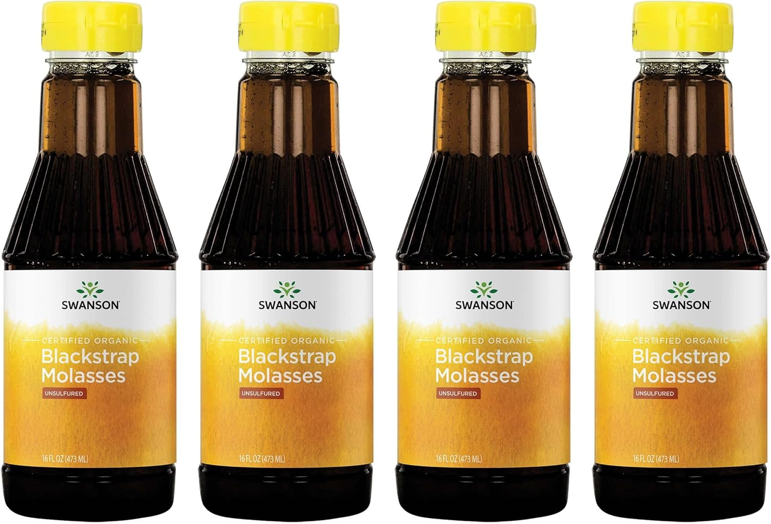 Swanson Certified Organic Blackstrap Molasses 16 Fl Ounce (473 Ml) Liquid (4 Pack)