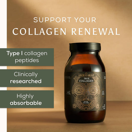 Ancient + Brave True Collagen 200G - Grass-Fed Bovine Collagen Powder - 100% Hydrolysed Collagen Peptides (Type 1) High Protein Supplements For Women - Fasting, Beauty, Keto - Skin, Hair & Nail Health