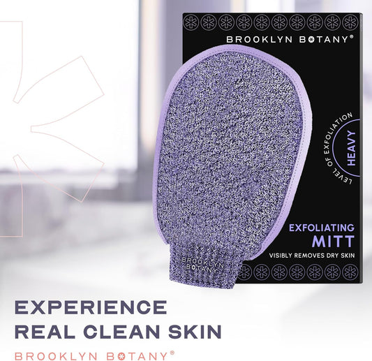 Brooklyn Botany Exfoliating Mitt For Bath And Shower – Heavy Duty Exfoliating Body Scrubber For Massage And Dead Skin Remover For Body – 1 Mitt