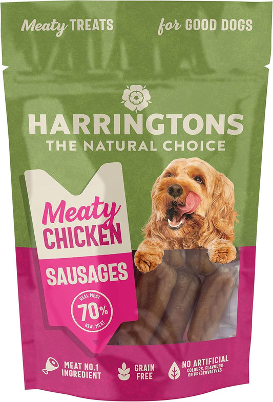 Harringtons Grain Free Meaty Chicken Sausages Dog Treats 70g (Pack of 8) - Meat 1st Ingredient?HARRMCS-C70