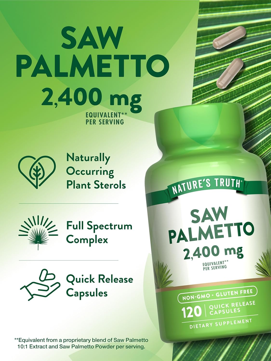 Saw Palmetto Extract | 2400mg | 120 Capsules | Gluten Free Supplement | by Nature's Truth : Health & Household